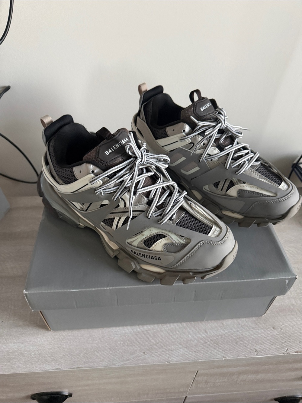 Balenciaga Chunky Track Sneakers in Gray, Black and Cream - Picture 3 of 5